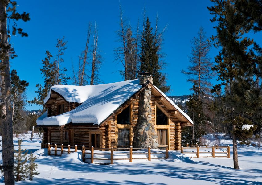 cabin-with-snow-at-day